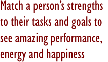 Match a person’s strengths to their tasks and goals to see amazing performance, energy and happiness